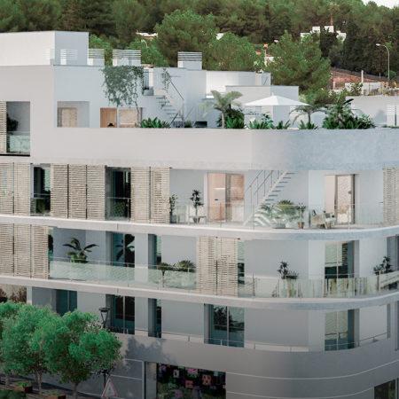 Proyecto Passeig de la Pau, en Santa Eulalia del Río (Ibiza), financiado por Urbanitae y promovido por RTV Grupo Inmobiliario