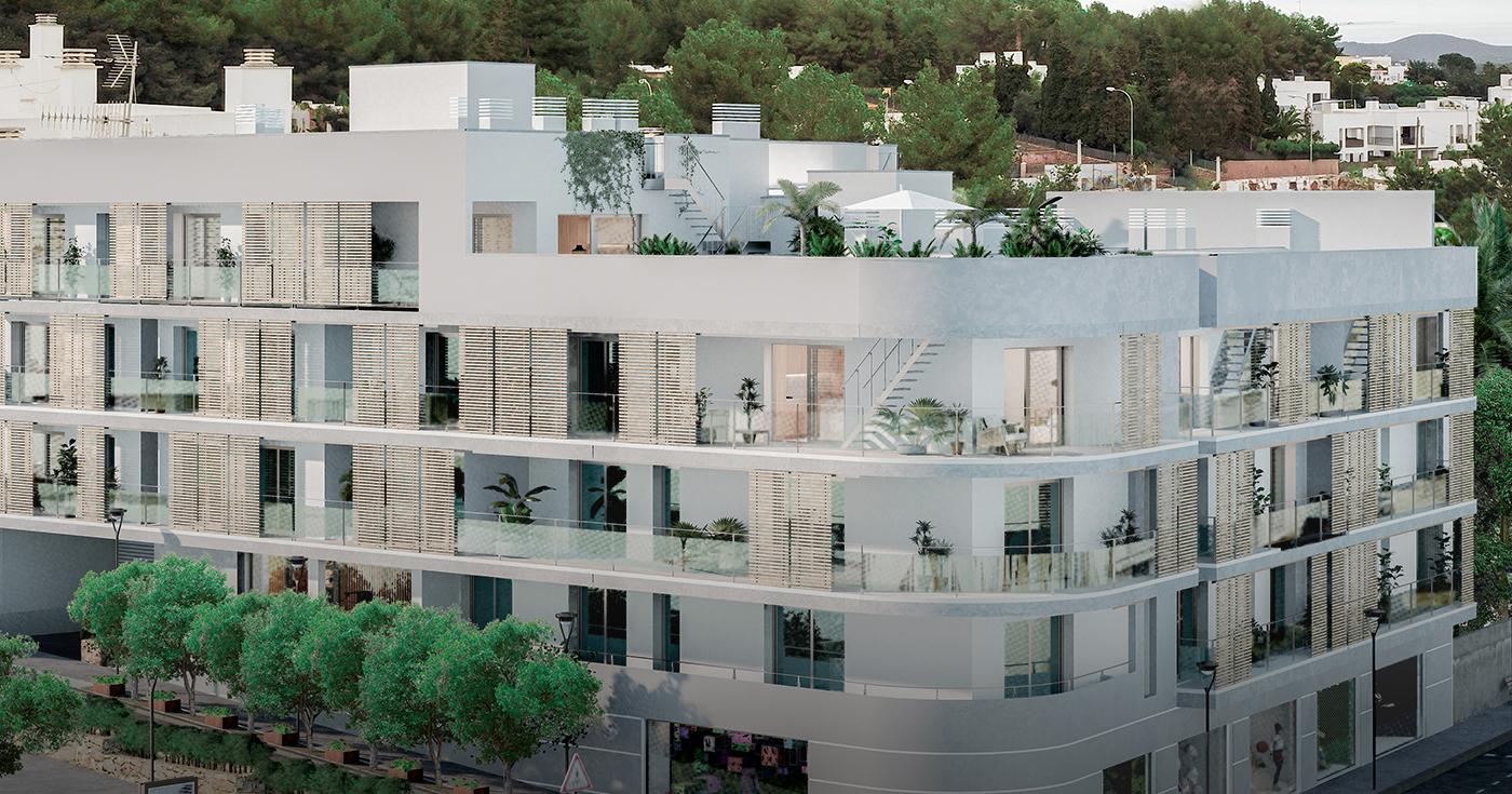 Proyecto Passeig de la Pau, en Santa Eulalia del Río (Ibiza), financiado por Urbanitae y promovido por RTV Grupo Inmobiliario